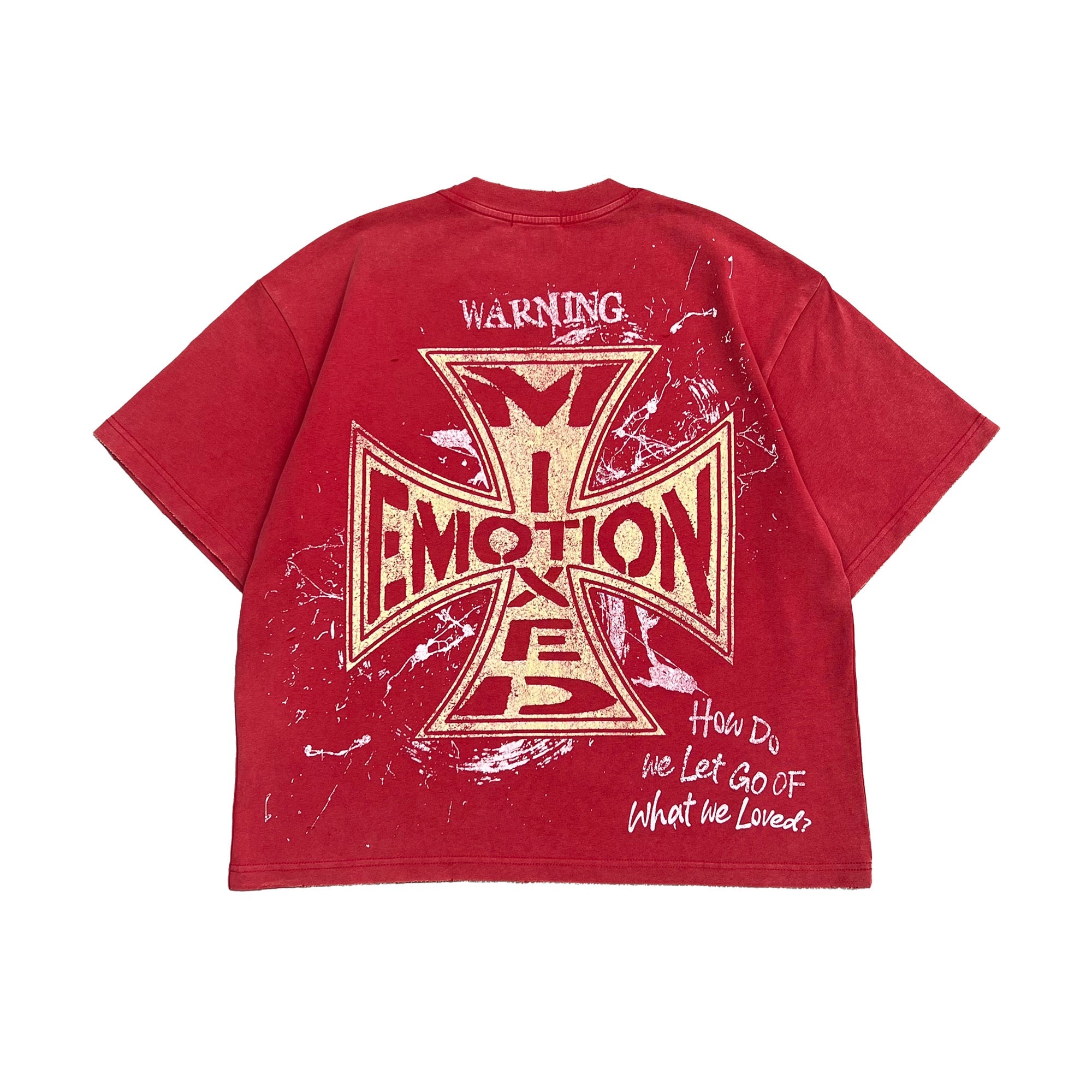 Vintage Cross Graphic Washed Red Loose Fit Streetwear Short‑Sleeve T‑Shirt