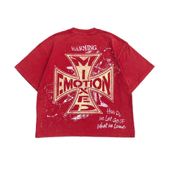 Vintage Cross Graphic Washed Red Loose Fit Streetwear Short‑Sleeve T‑Shirt