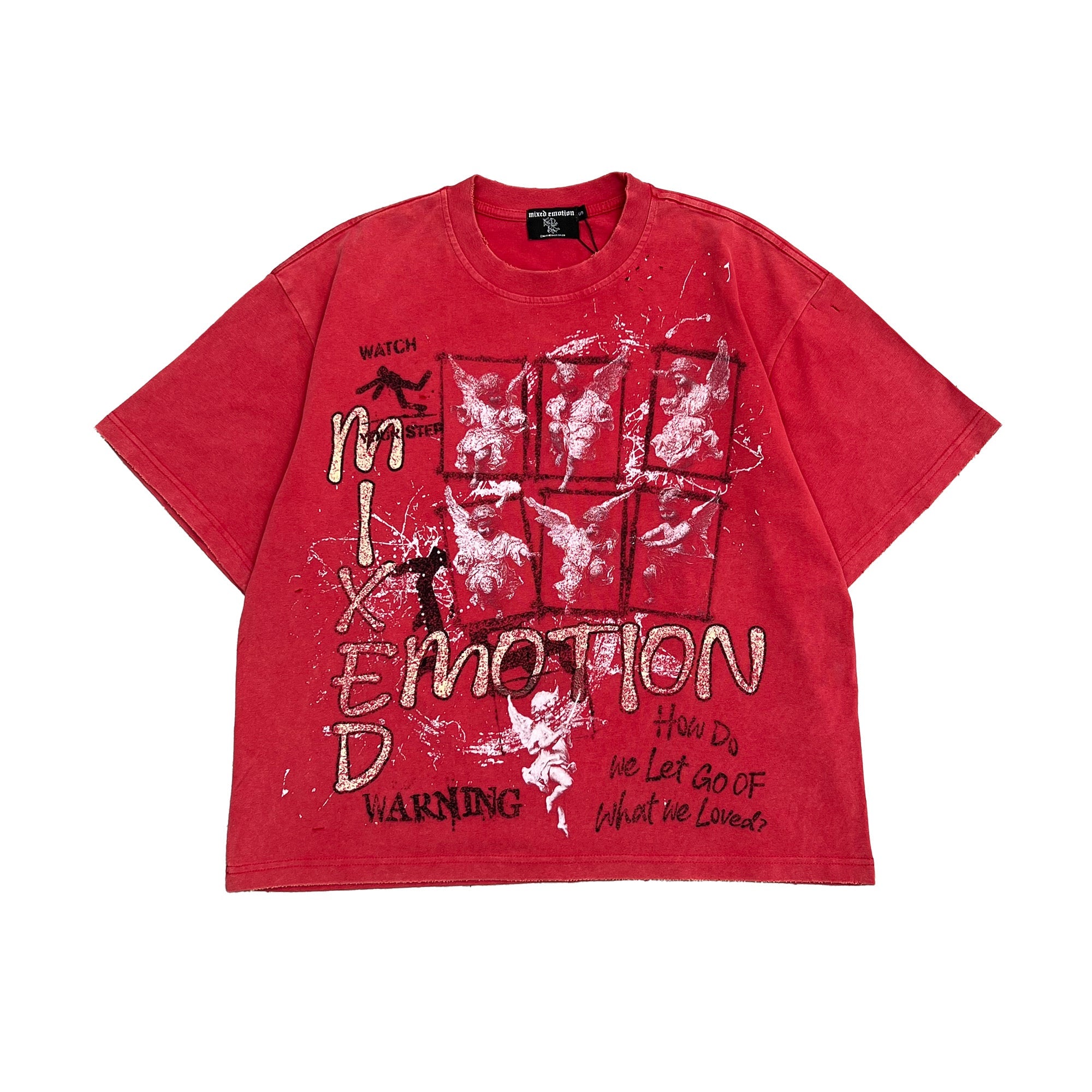 Vintage Cross Graphic Washed Red Loose Fit Streetwear Short‑Sleeve T‑Shirt