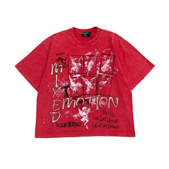 Vintage Cross Graphic Washed Red Loose Fit Streetwear Short‑Sleeve T‑Shirt
