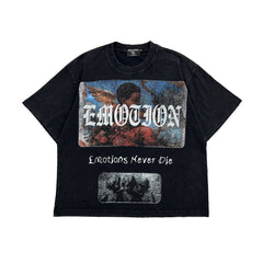 Vintage Emotion Graphic Portrait Print Loose Fit Streetwear Black T‑Shirt