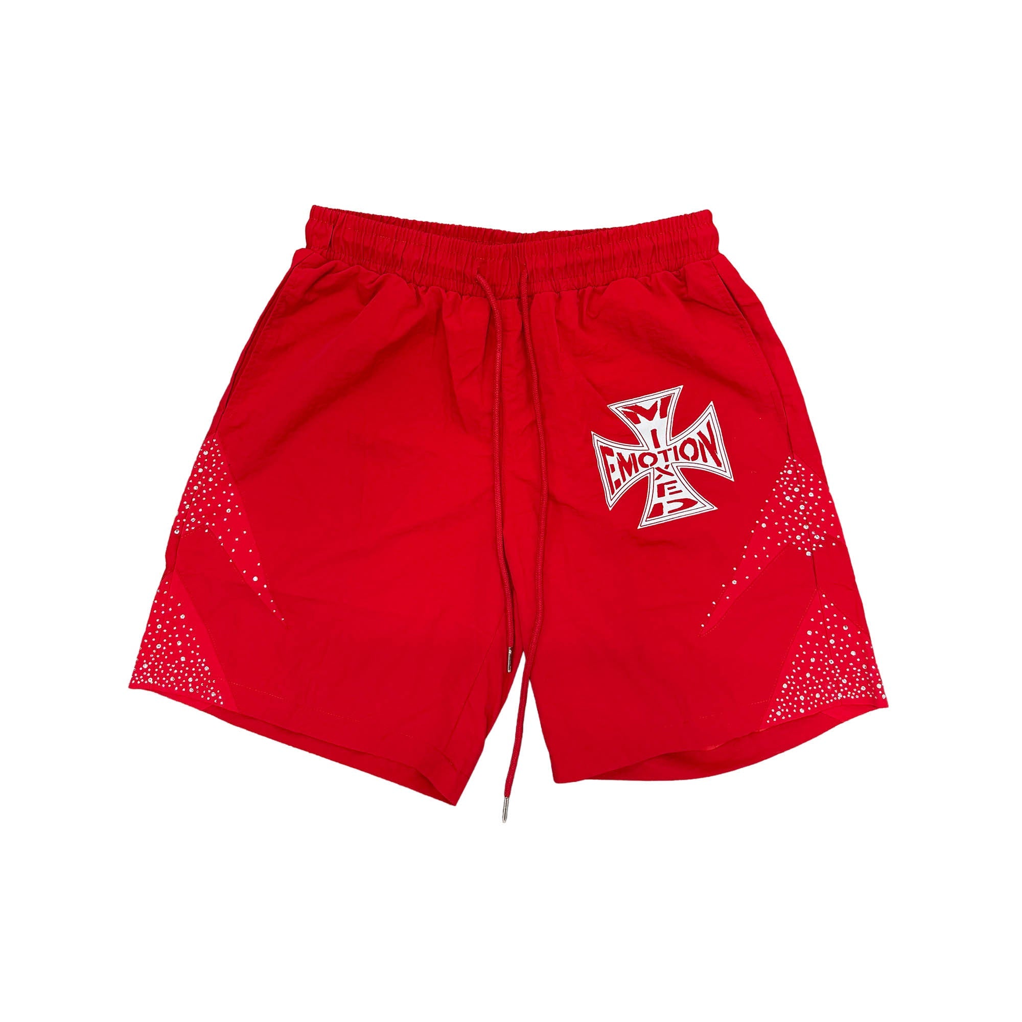 Red Cross Graphic Mesh Drawstring Streetwear Athletic Shorts