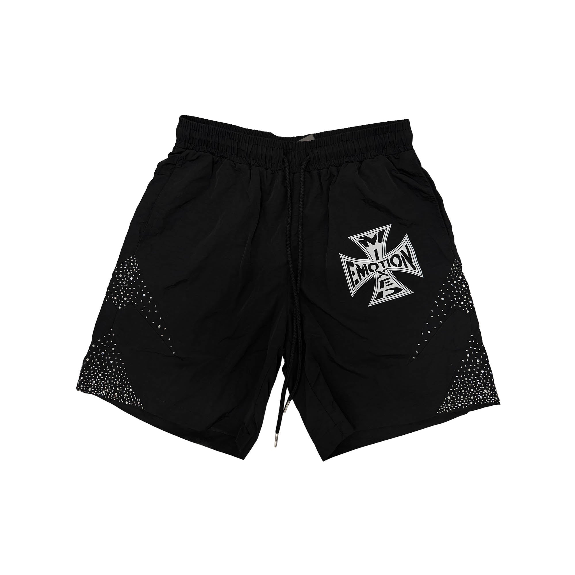 Black Mesh Basketball Shorts Cross Print Loose Street Workout Shorts