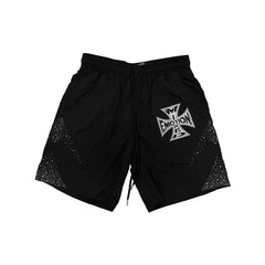 Black Mesh Basketball Shorts Cross Print Loose Street Workout Shorts