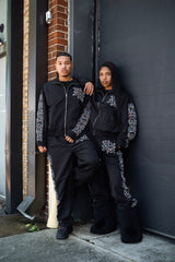 Black Colorful Graffiti Embroidered Cargo Pants Men Streetwear Loose Wide Leg Pants