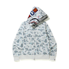 Cross border foreign trade wholesale new shark camouflage hooded cardigan zipper looped fleece men's and women's hoodie jacket trendy (28)