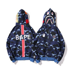 Cross border foreign trade wholesale new shark camouflage hooded cardigan zipper looped fleece men's and women's hoodie jacket trendy (30)
