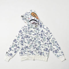 Cross border foreign trade wholesale new shark camouflage hooded cardigan zipper looped fleece men's and women's hoodie jacket trendy (36)