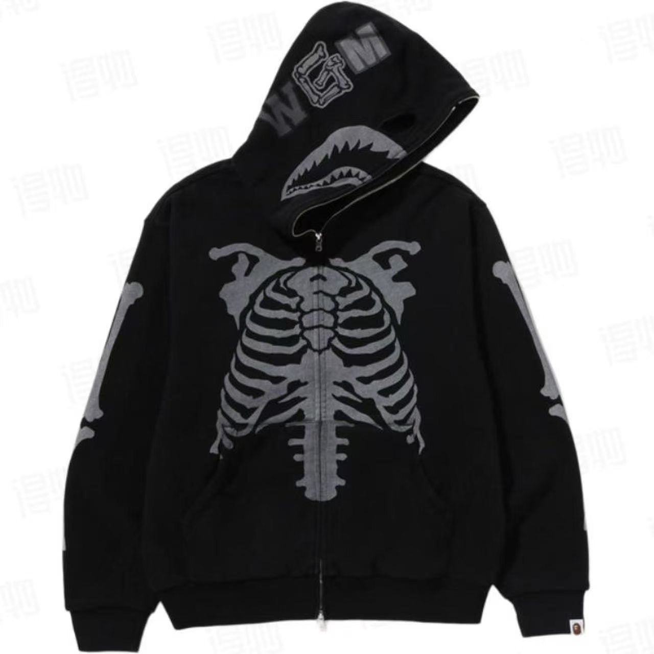 Cross border foreign trade wholesale new shark camouflage hooded cardigan zipper looped fleece men's and women's hoodie jacket trendy (44)