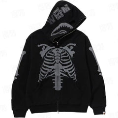 Cross border foreign trade wholesale new shark camouflage hooded cardigan zipper looped fleece men's and women's hoodie jacket trendy (44)