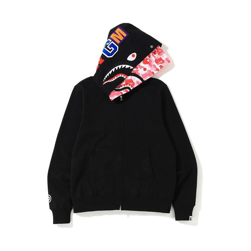 Cross border foreign trade wholesale new shark camouflage hooded cardigan zipper looped fleece men's and women's hoodie jacket trendy (26)