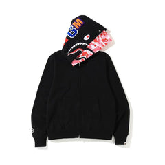 Cross border foreign trade wholesale new shark camouflage hooded cardigan zipper looped fleece men's and women's hoodie jacket trendy (26)