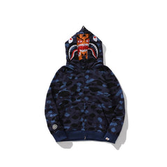 Cross border foreign trade wholesale new shark camouflage hooded cardigan zipper looped fleece men's and women's hoodie jacket trendy (31)