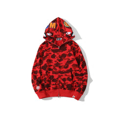 Cross border foreign trade wholesale new shark camouflage hooded cardigan zipper looped fleece men's and women's hoodie jacket trendy (9)