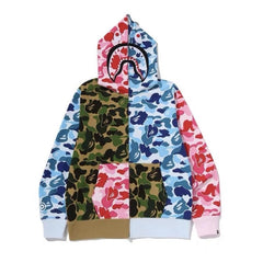 Cross border foreign trade wholesale new shark camouflage hooded cardigan zipper looped fleece men's and women's hoodie jacket trendy (38)
