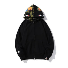 Cross border foreign trade wholesale new shark camouflage hooded cardigan zipper looped fleece men's and women's hoodie jacket trendy (12)