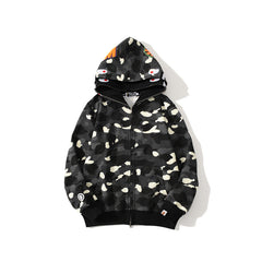 Cross border foreign trade wholesale new shark camouflage hooded cardigan zipper looped fleece men's and women's hoodie jacket trendy (15)