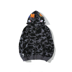 Cross border foreign trade wholesale new shark camouflage hooded cardigan zipper looped fleece men's and women's hoodie jacket trendy (10)