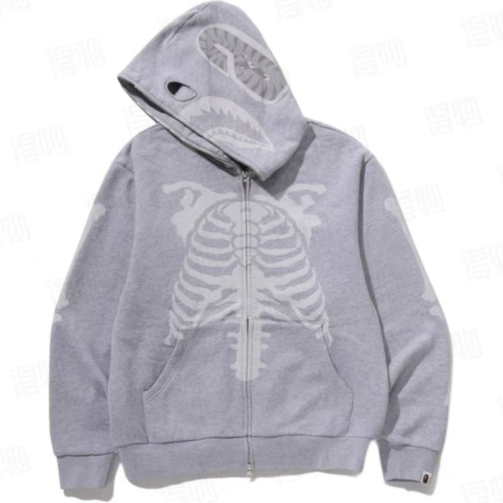 Cross border foreign trade wholesale new shark camouflage hooded cardigan zipper looped fleece men's and women's hoodie jacket trendy (45)