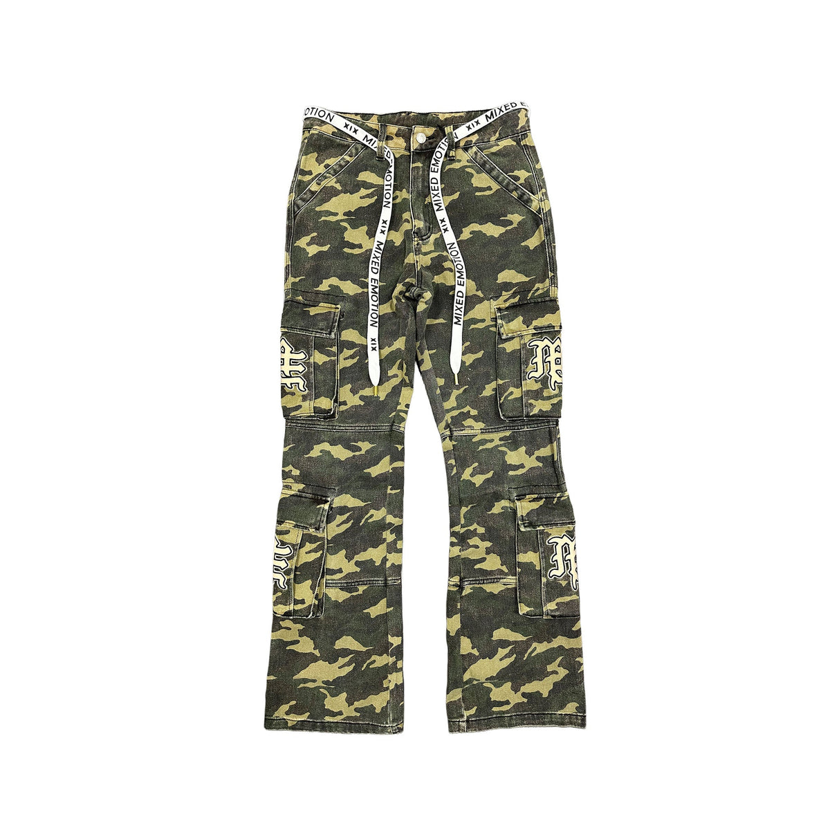 Underground Street Style Camo Drawstring Bootcut Cargo Pants