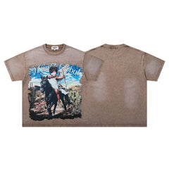 Brown Washed Western Cowboy Horse Rider Vintage Graphic T‑Shirt