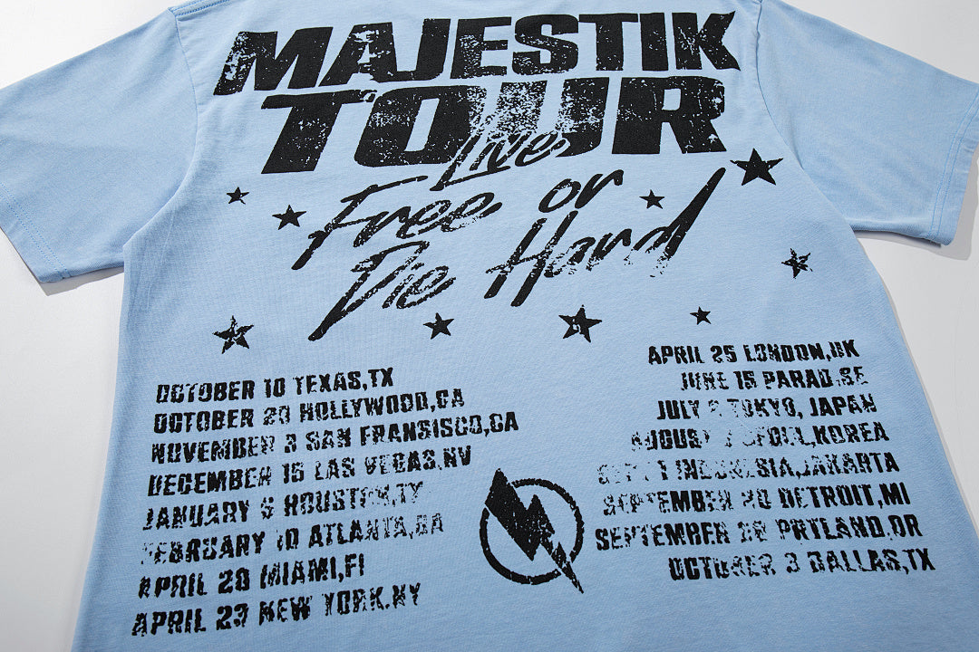 Light Blue Washed Majestik Tour Concert Vintage Graphic T‑Shirt