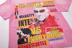 Bright Pink Washed Retro Poster Character Vintage Graphic T‑Shirt