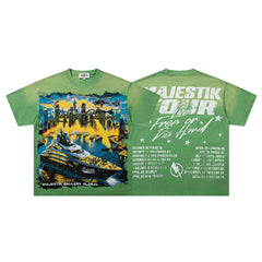 Green Washed Vintage Tour Cruise City Double‑Sided Band‑Style Graphic T‑Shirt