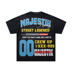 Black Washed Vintage Street Figure Double‑Sided Graphic T‑Shirt