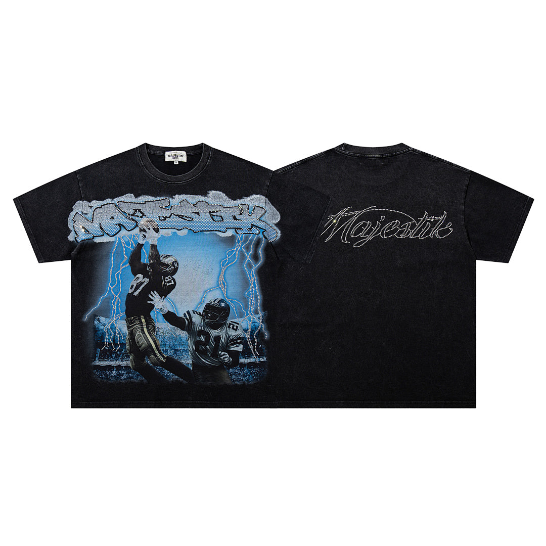 Black Vintage Blue‑Tone Grim Reaper Band‑Style Graphic T‑Shirt