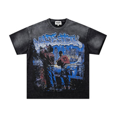 Black Washed Vintage Band Tour Double‑Sided Graphic Band‑Style T‑Shirt