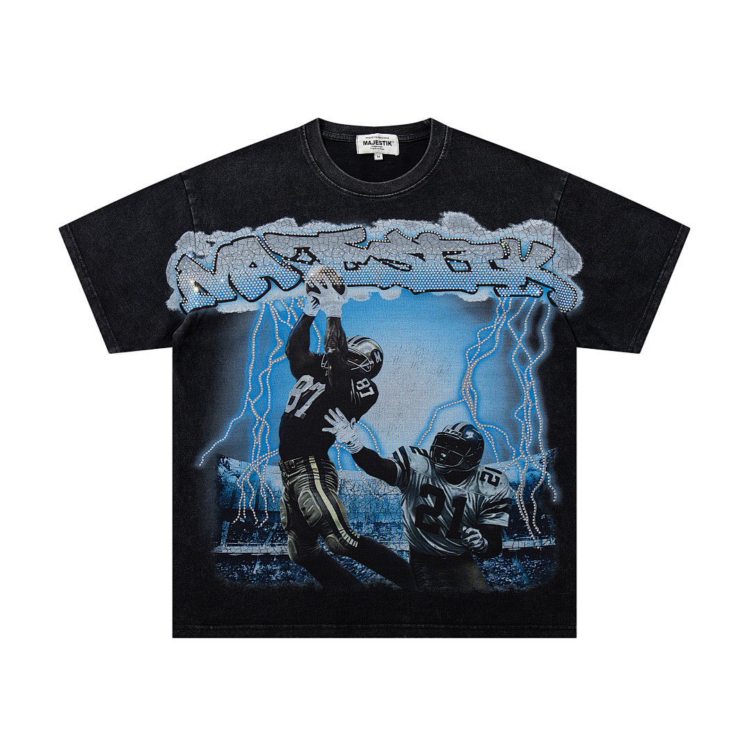 Black Vintage Blue‑Tone Grim Reaper Band‑Style Graphic T‑Shirt