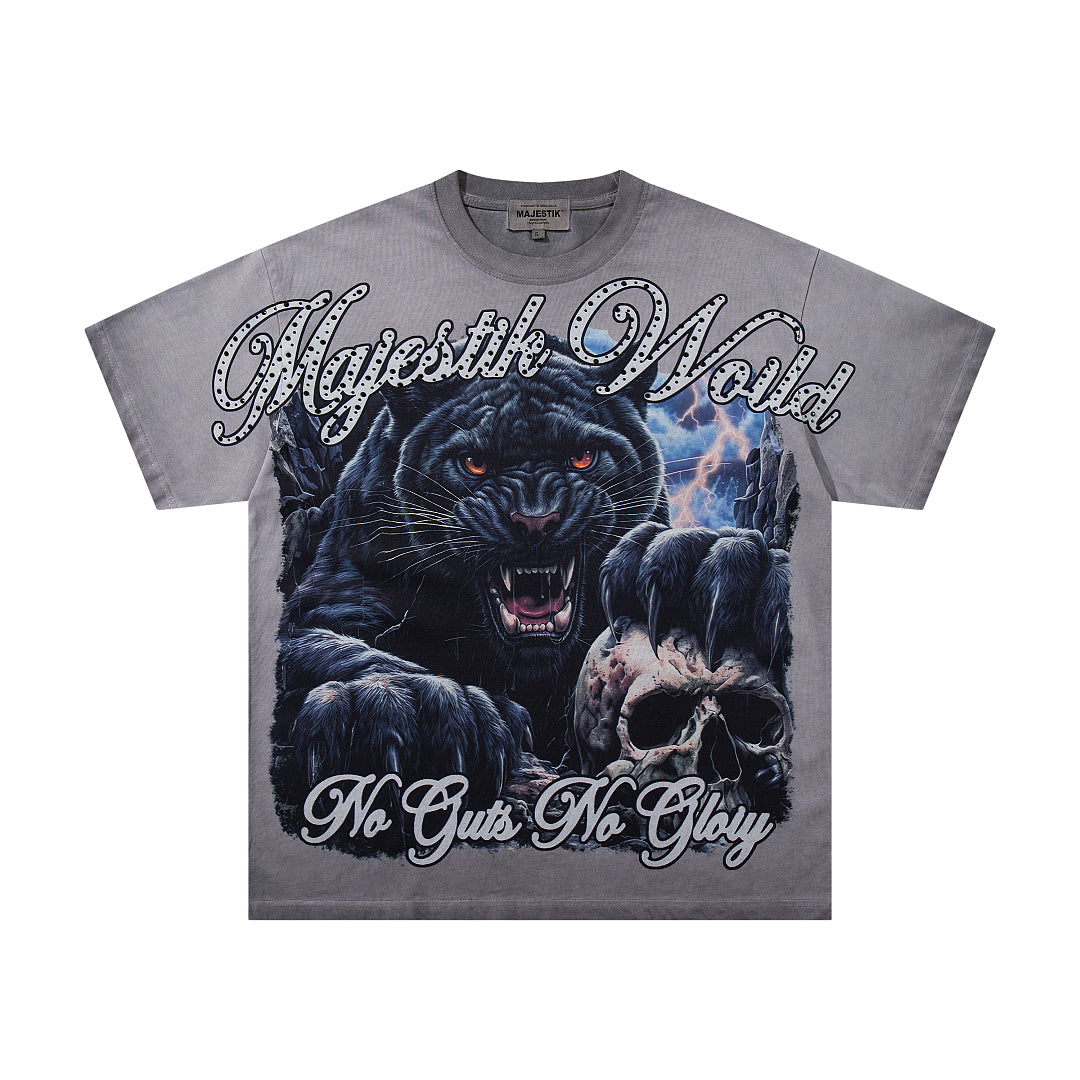 Washed Grey Black Panther Vintage Graphic T‑Shirt