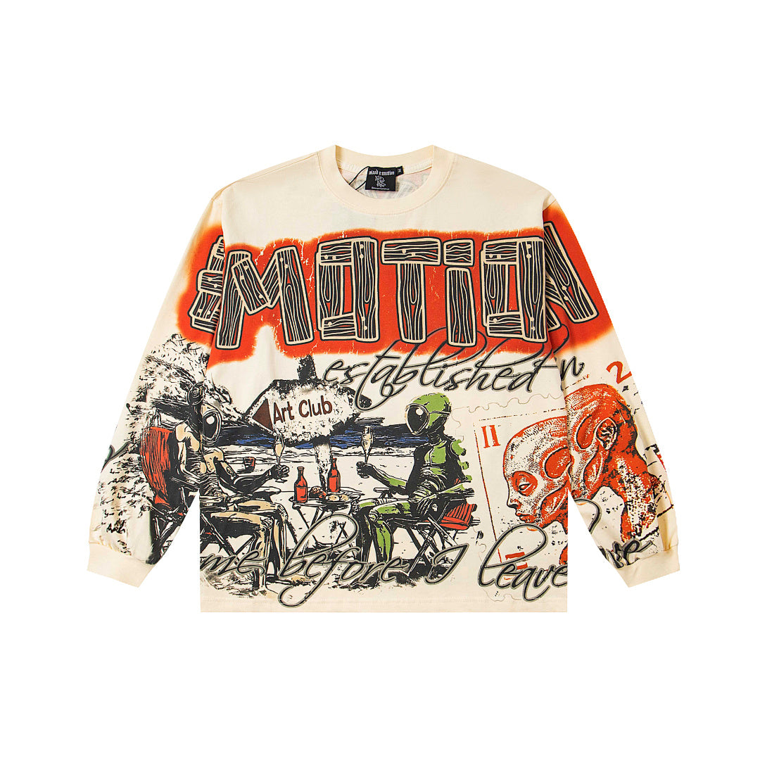 Retro Art Graffiti Long Sleeve T‑Shirt Urban Underground Streetwear