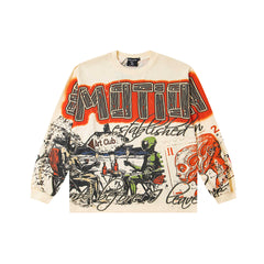 Retro Art Graffiti Long Sleeve T‑Shirt Urban Underground Streetwear