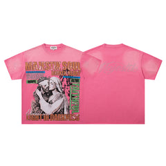 Pink Washed Vintage Portrait Band‑Style Graphic T‑Shirt