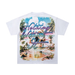 Vintage White Tropical Paradise Skull Graphic T‑Shirt