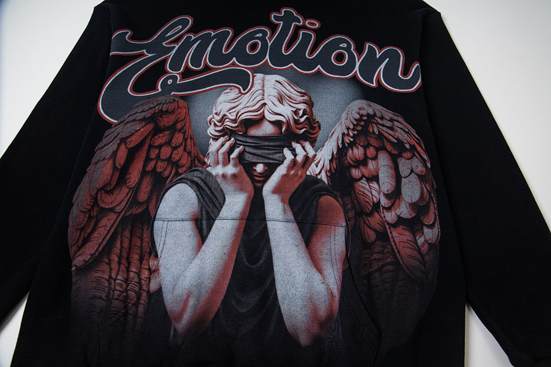 Black Gothic Angel Red Graphic Pullover Oversized Hoodie Urban Streetwear Sweatshirt