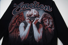 Black Gothic Angel Red Graphic Pullover Oversized Hoodie Urban Streetwear Sweatshirt