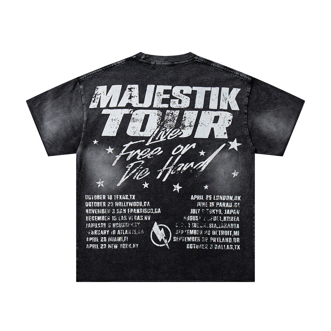 Black Washed Vintage Band Tour Double‑Sided Graphic Band‑Style T‑Shirt