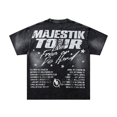 Black Washed Vintage Band Tour Double‑Sided Graphic Band‑Style T‑Shirt