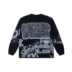 Black Gothic Skull Art Long Sleeve T‑Shirt Urban Underground Streetwear