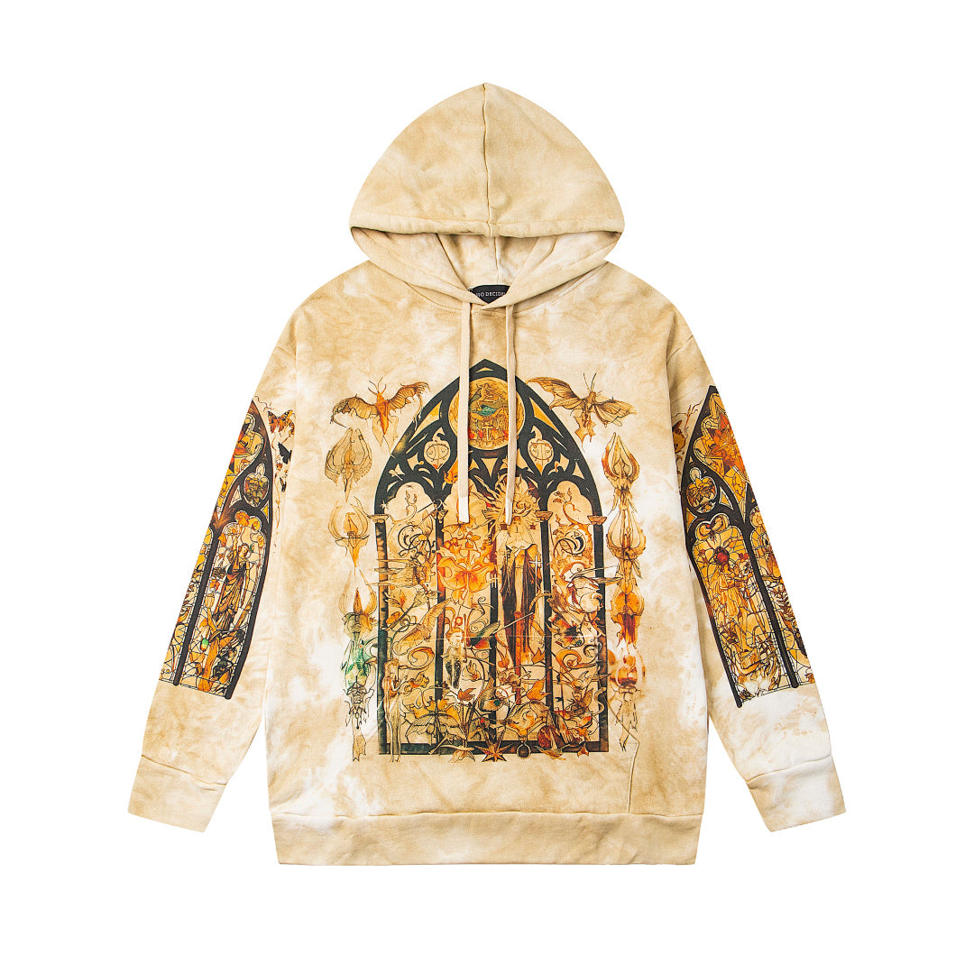 Vintage Cream Tie‑Dye Church Stained‑Glass Full‑Zip Hoodie