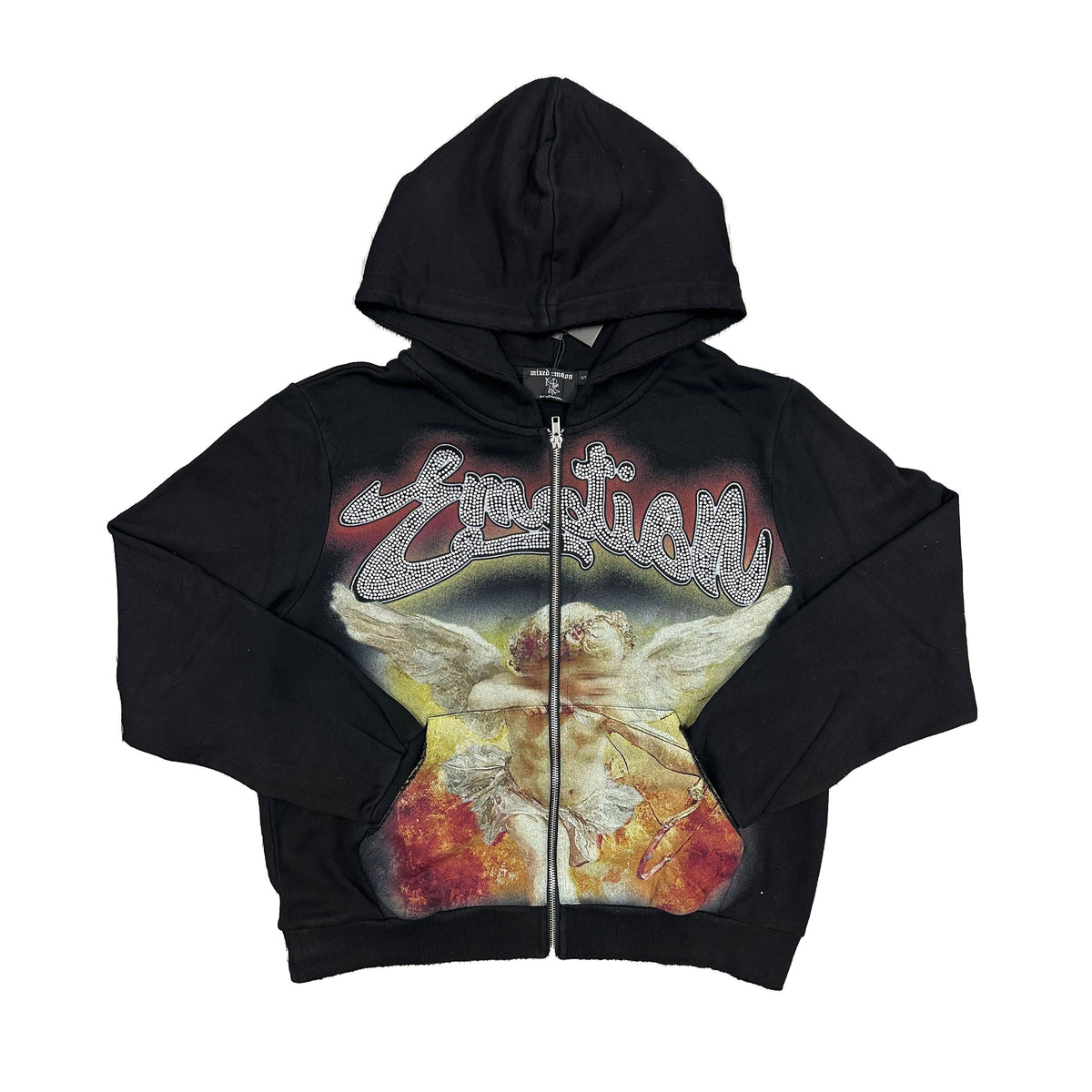 Black Zip‑Up Hoodie Vintage Angel Graphic Full‑Zip Street‑wear Hooded Jacket