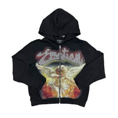 Black Zip‑Up Hoodie Vintage Angel Graphic Full‑Zip Street‑wear Hooded Jacket