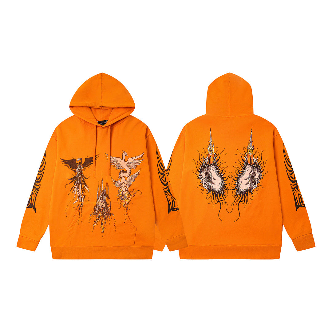Vintage Bright Orange Dark Angel Graphic Full‑Zip Hoodie