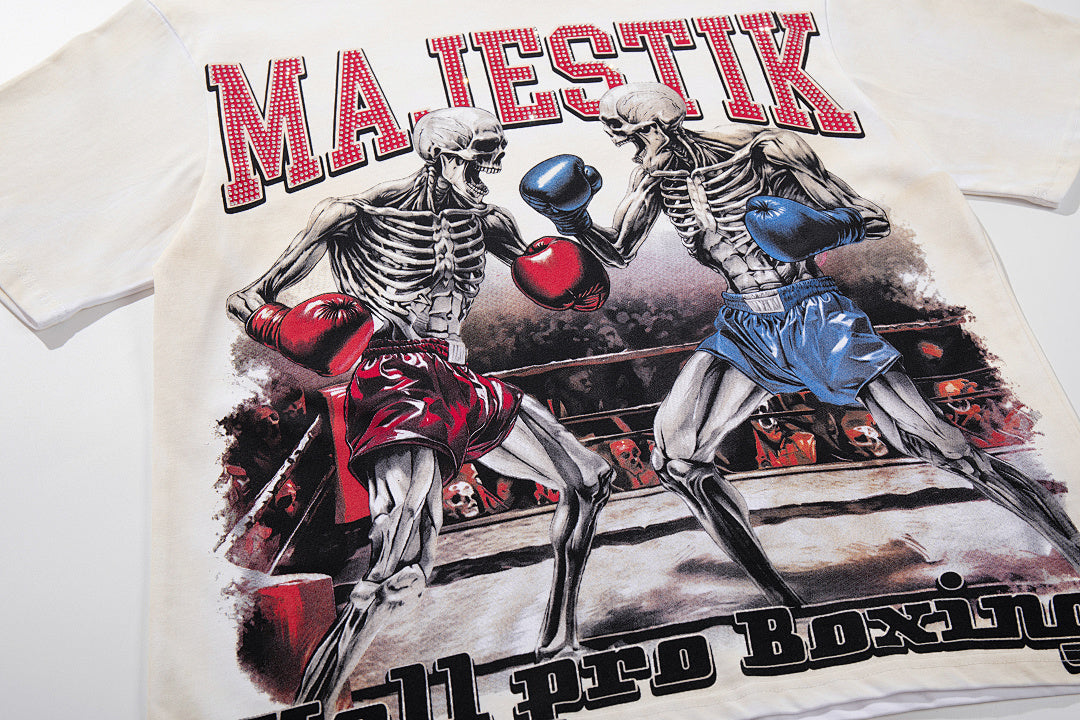 Off‑White Washed Vintage Boxing Fighter Double‑Sided Graphic Band‑Style T‑Shirt