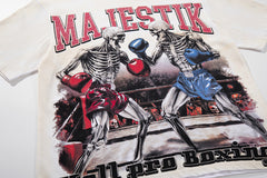 Off‑White Washed Vintage Boxing Fighter Double‑Sided Graphic Band‑Style T‑Shirt