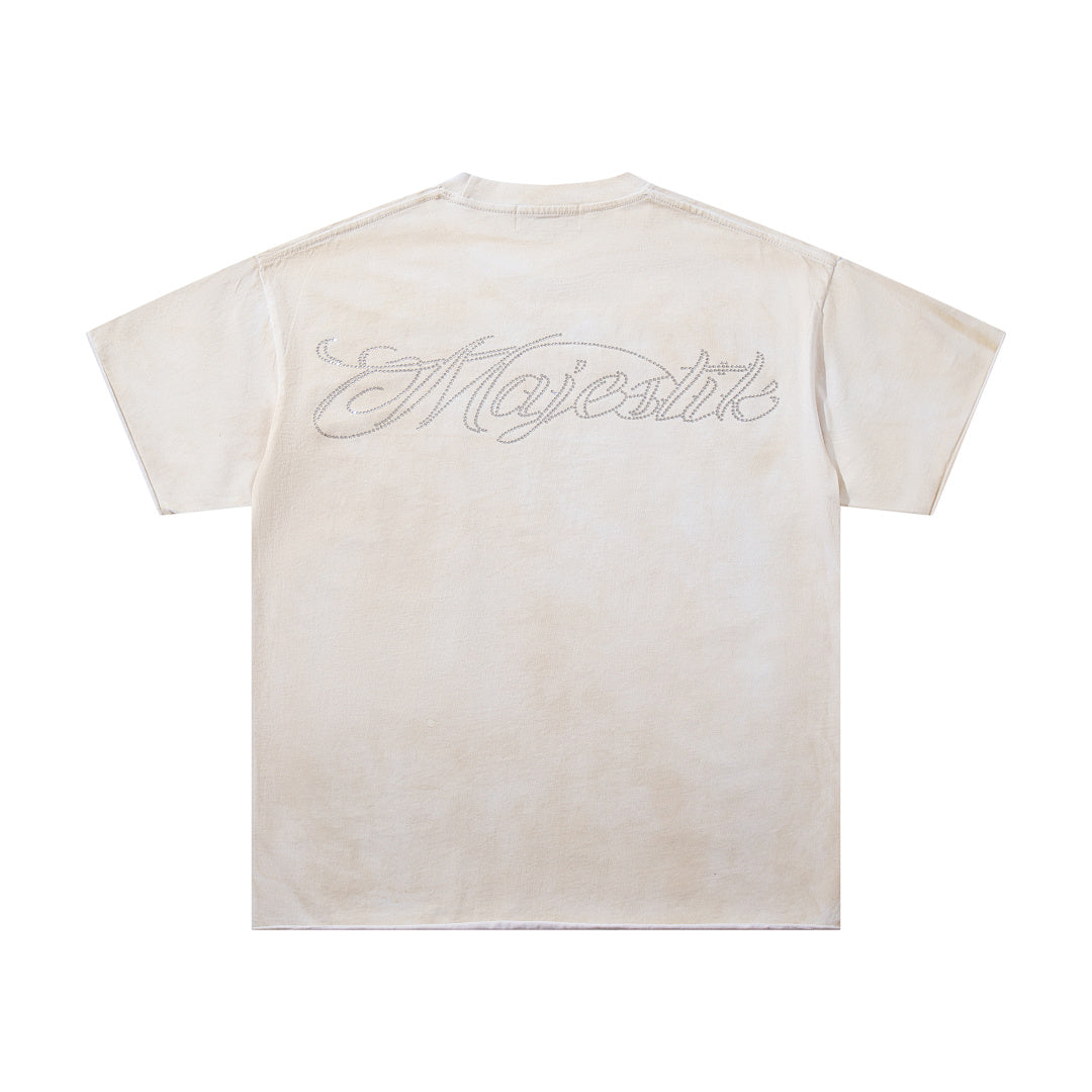 Off‑White Washed Vintage Skeleton City Tour Graphic Band‑Style T‑Shirt
