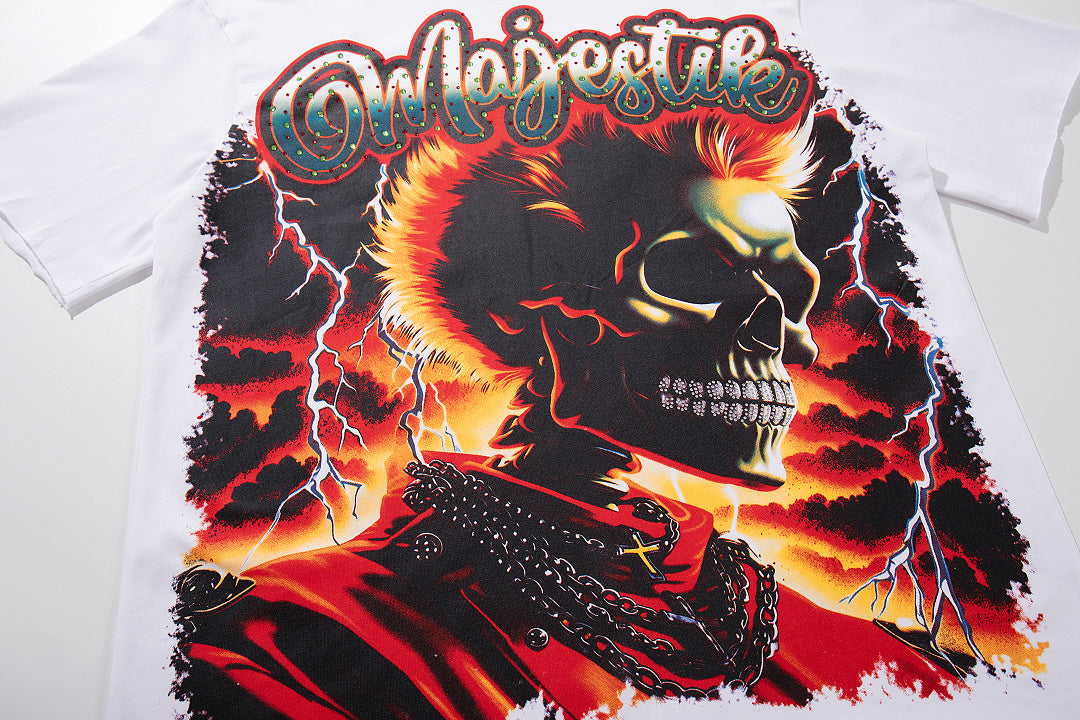 Vintage White Flame Beast Graphic T‑Shirt